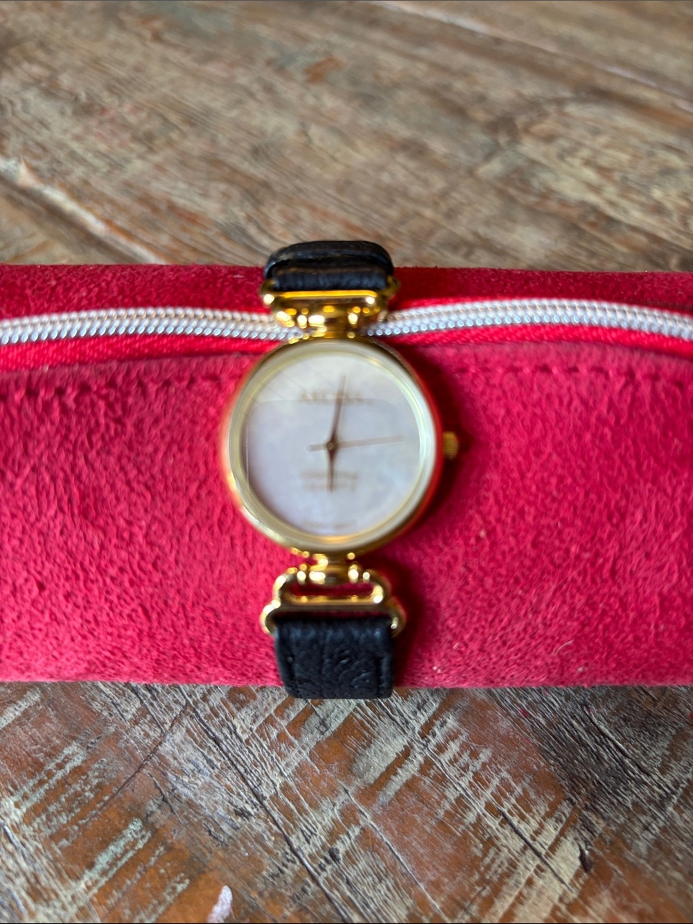 Axcess Gold Tone Case Black Strap Watch with Mother-of-Pearl Dial